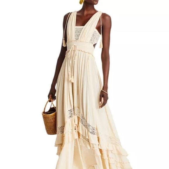 Free People Santa Maria Maxi Women’s Dress beige khaki boho hippie Size Medium - Picture 7 of 16